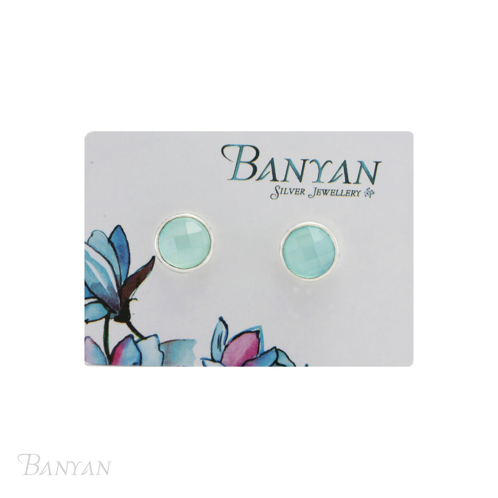 Banyan Faceted Aqua Chalcedony Stud Earrings the secret garden UK