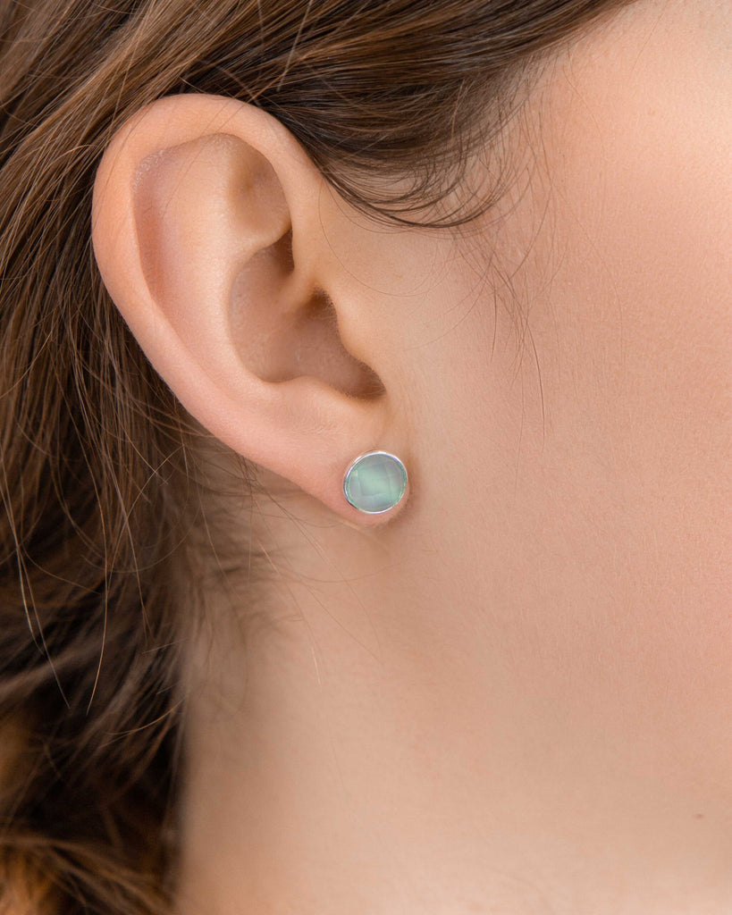 Banyan Faceted Aqua Chalcedony Stud Earrings the secret garden UK