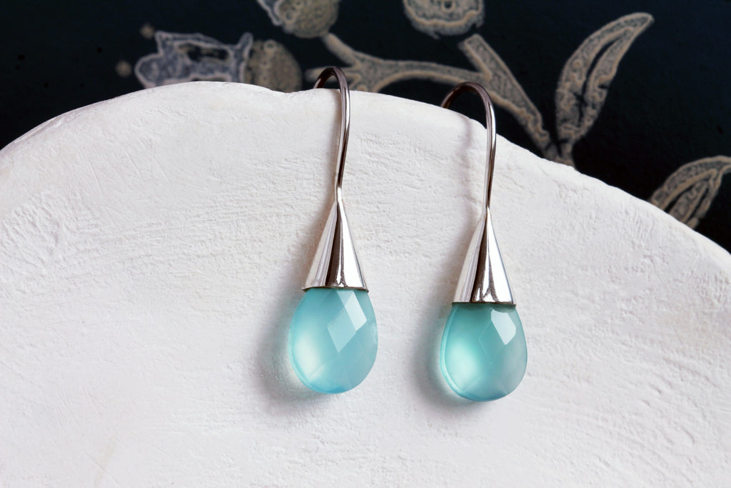 Banyan Faceted Aqua Chalcedony Drop Earrings the secret garden UK