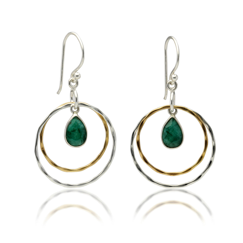 Banyan Two Tone Hoop Earrings with Teardrop Jade Hathi the secret garden UK