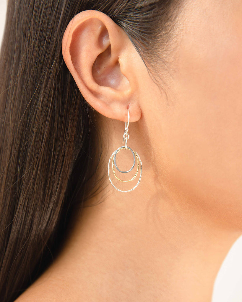 Banyan Tri Tone Oval Hoop Drop Earrings the secret garden UK