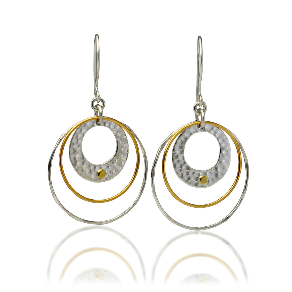 Banyan Sterling Silver and Gold Plating Textured Tri Hoop Earrings the secret garden UK