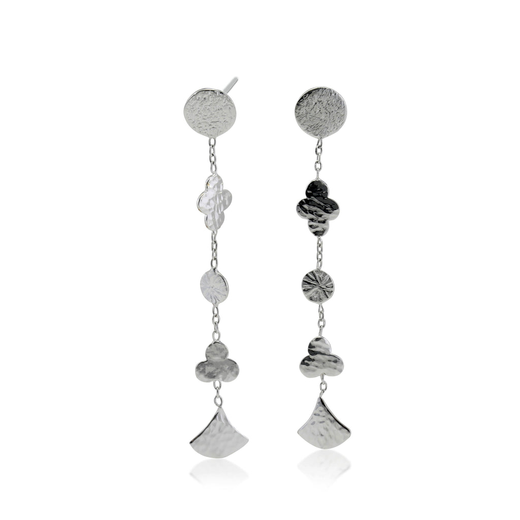 Banyan Sterling Silver Contemporary Drop Earrings with Hammered Texture the secret garden UK