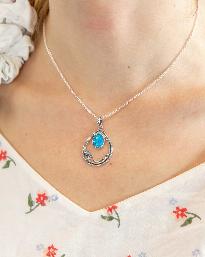 Banyan Large Detailed Teardrop Necklace with Opalite the secret garden UK