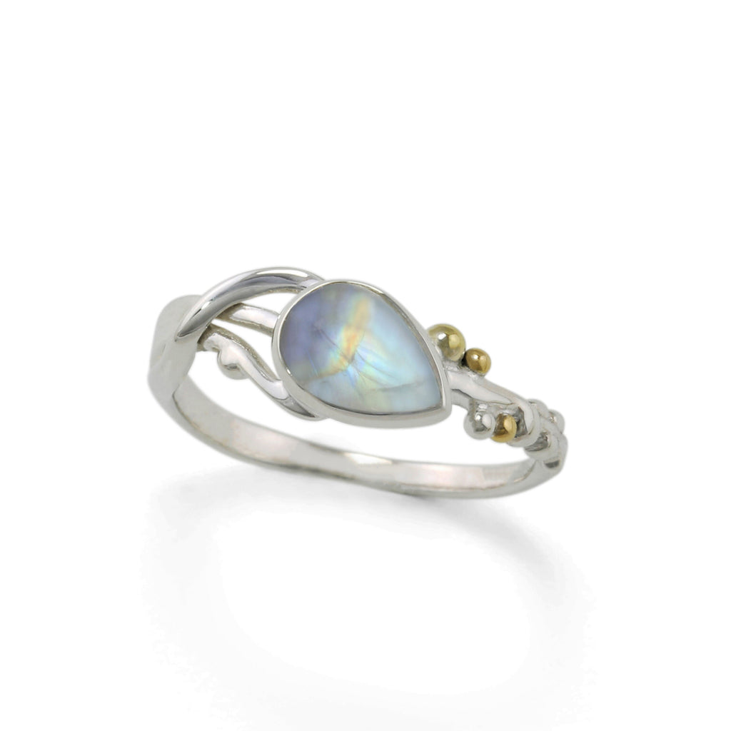 Banyan Teardrop Rainbow Moonstone Ring the secret garden UK